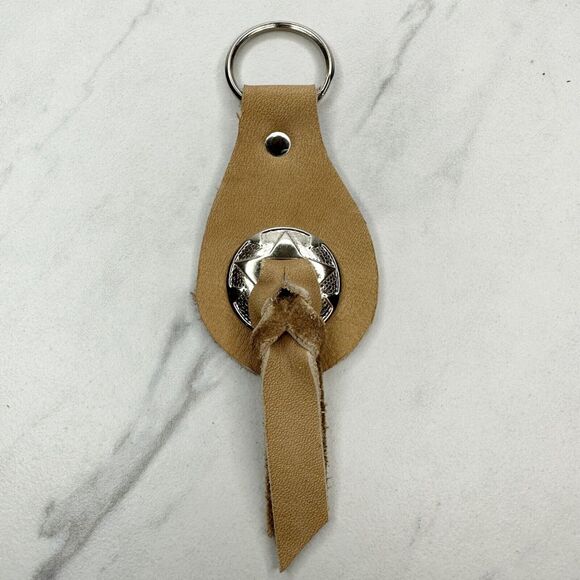 Soft Brown Leather Fringe Western Concho Boho Keychain Keyring - Picture 1 of 10